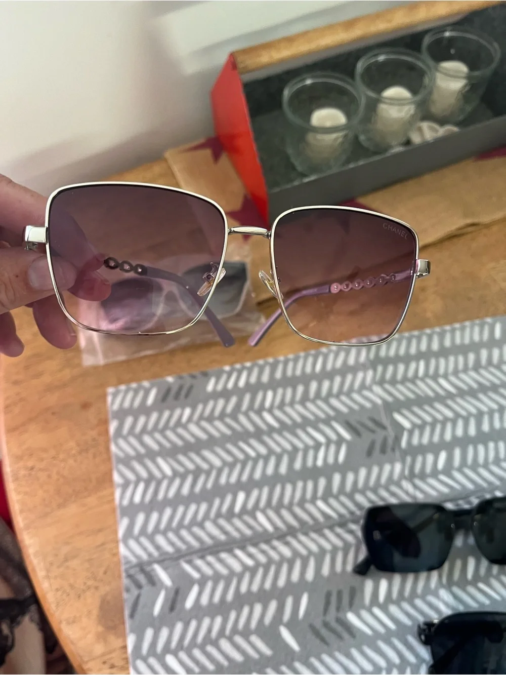 New fashionable Womens Square Sunglasses with Purple Gradient Lenses